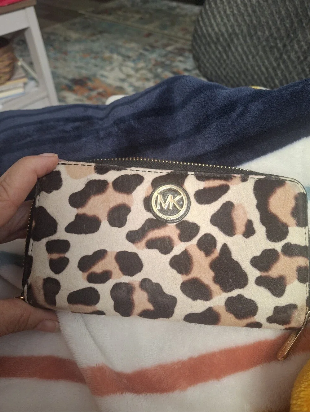 Michael Kors Leopard Print Zip Wallet - Tan, Black, Cream